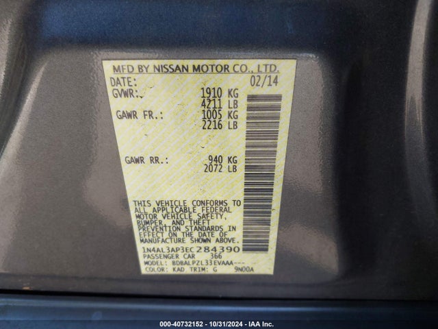 1N4AL3AP3EC284390 Nissan ALTIMA 2.5