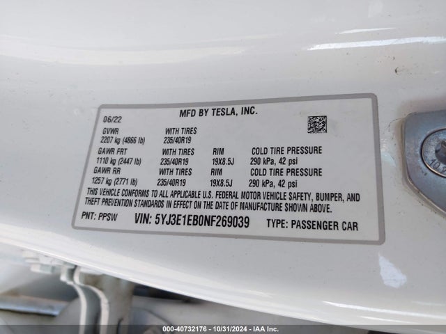 2022 TESLA MODEL 3 5YJ3E1EB0NF269039 Photo 8