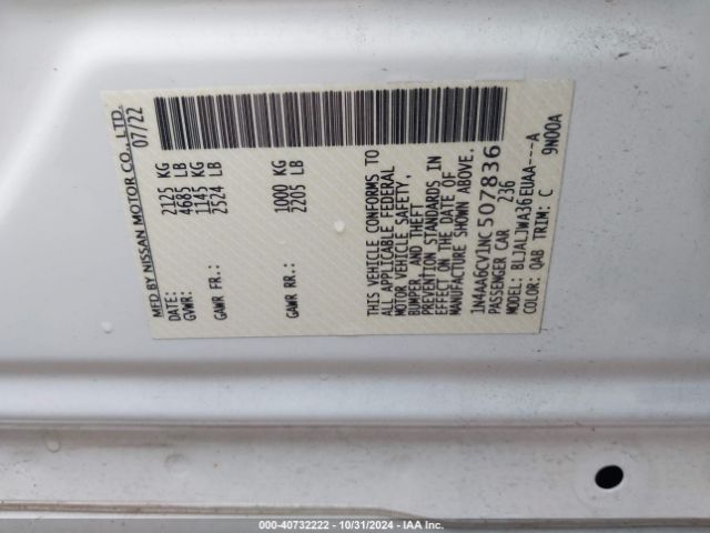 1N4AA6CV1NC507836 Nissan Maxima Sv Xtronic Cvt