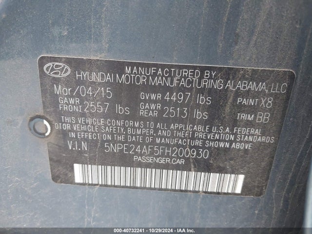 Hyundai SONATA SE 2015 5NPE24AF5FH200930 Image 9