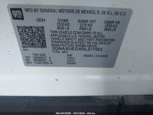 3GNAXUEGXRL277551 Chevrolet Equinox Awd Lt