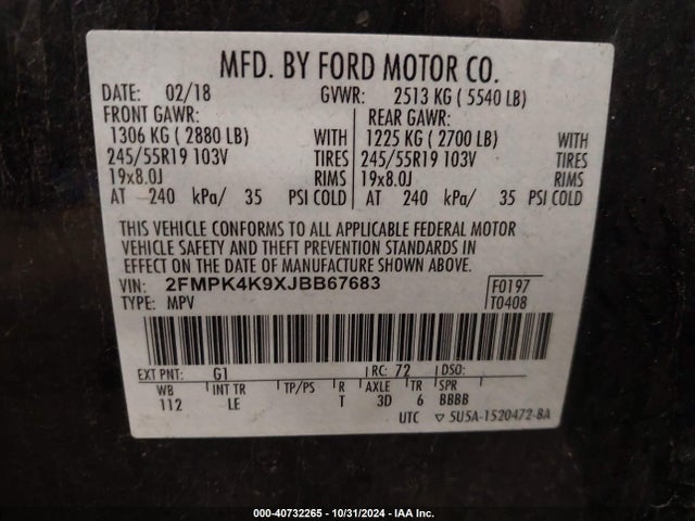 Ford Edge Titanium 2018 2FMPK4K9XJBB67683 Image 9