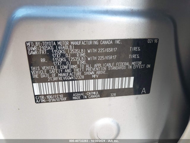 Toyota Rav4 Xle 2016 2T3RFREV6GW452328 Image 9