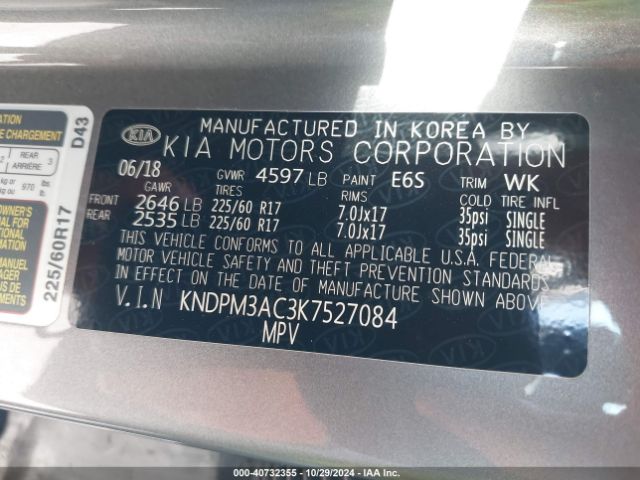 KNDPM3AC3K7527084 KIA Sportage Lx