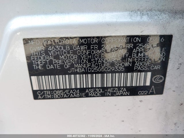 JTHBA1D25G5029335 Lexus IS 200T
