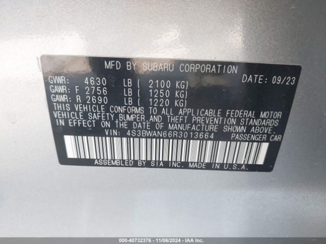 4S3BWAN66R3013664 Subaru Legacy Limited