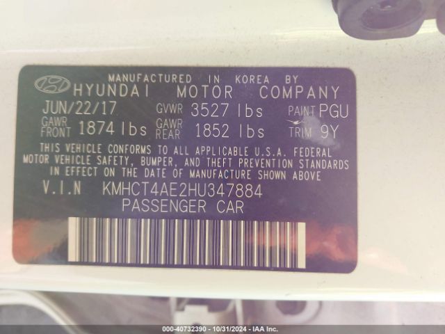 KMHCT4AE2HU347884 Hyundai Accent Value Edition