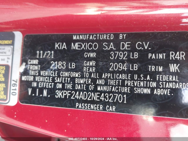 KIA Forte Lxs 2022 3KPF24AD2NE432701 Image 9