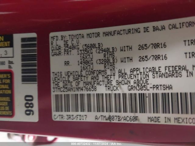 3TMCZ5AN1NM476658 Toyota Tacoma Trd Off Road