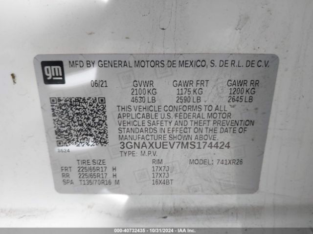 3GNAXUEV7MS174424 Chevrolet Equinox Awd Lt