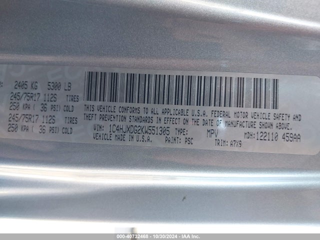 1C4HJXDG2KW551305 Jeep Wrangler Unlimited Sport S 4x4