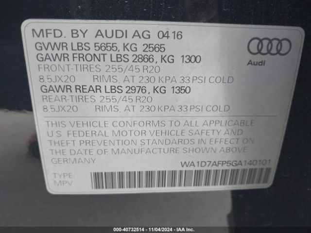 WA1D7AFP5GA140101 Audi Q5 3.0t Premium Plus