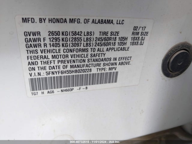Honda Pilot Ex-l 2017 5FNYF6H55HB020228 Image 9