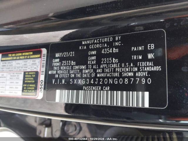 5XXG34J20NG087790 KIA K5 EX