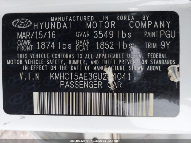 Hyundai ACCENT SE 2016 KMHCT5AE3GU284041 Image 9