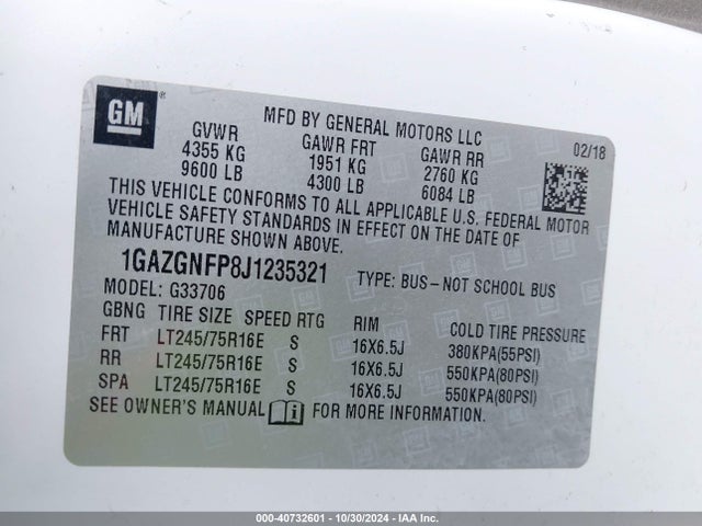 1GAZGNFP8J1235321 Chevrolet Express 3500 Ls
