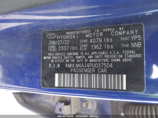 KMHLM4AJ4PU037504 Hyundai Elantra Hybrid Blue