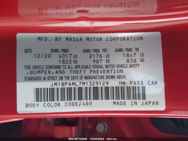 JM1BPAML7M1329129 Mazda Mazda3 Premium