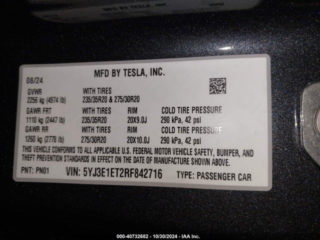 2024 TESLA MODEL 3 5YJ3E1ET2RF842716 Photo 8