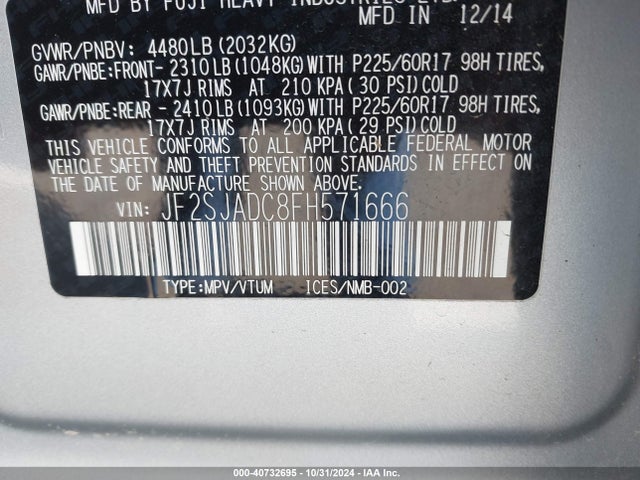 Subaru Forester 2.5i Premium 2015 JF2SJADC8FH571666 Image 9