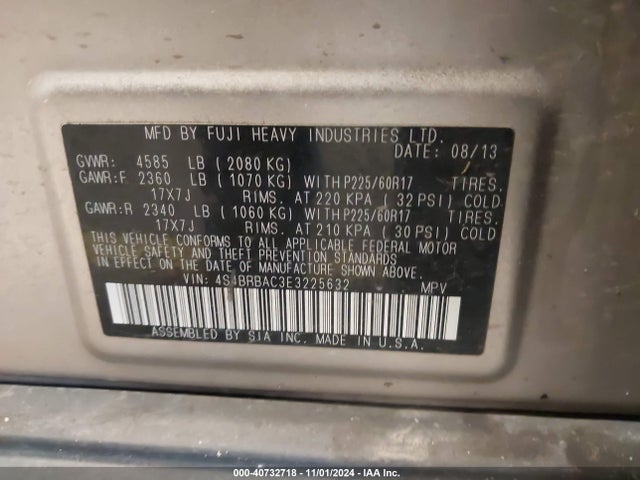 4S4BRBAC3E3225632 Subaru Outback 2.5i
