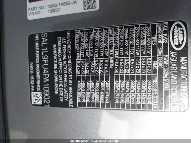 SAL1L9FU4PA109021 Land Rover Range Rover Sport Se Dynamic
