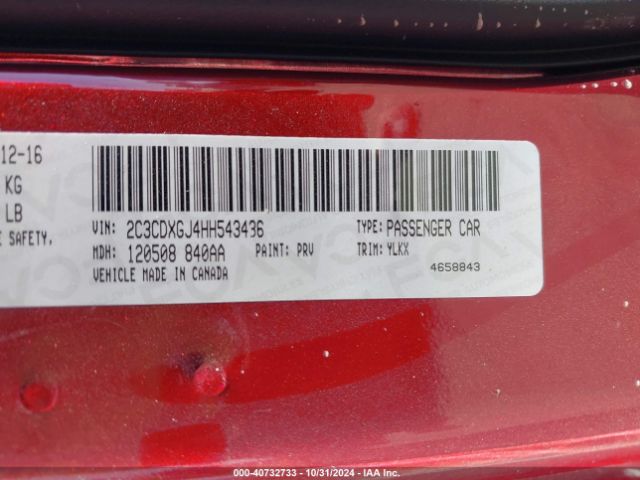 2C3CDXGJ4HH543436 Dodge Charger Daytona 392 Rwd