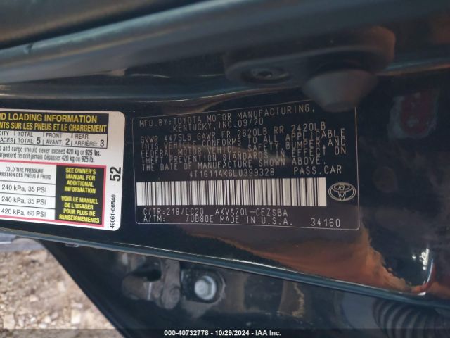 4T1G11AK6LU399328 Toyota Camry Se Nightshade Edition