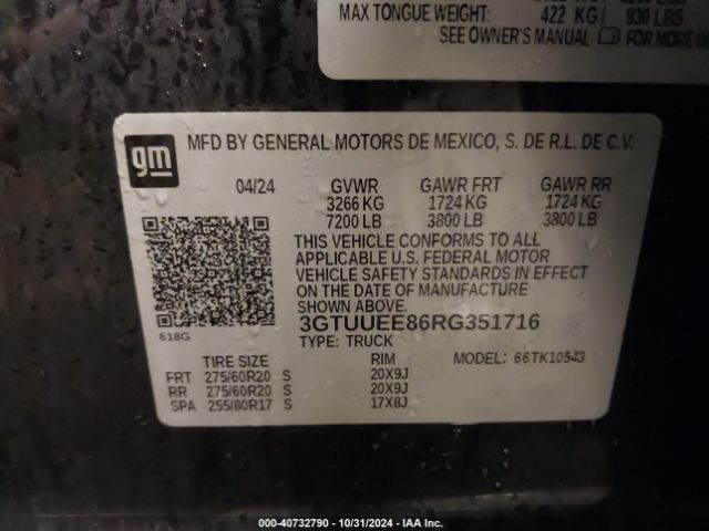 3GTUUEE86RG351716 GMC Sierra 1500 4wd  Short Box At4