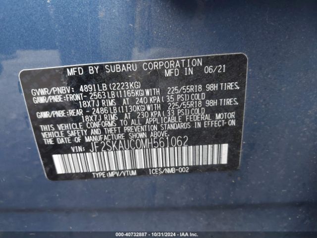 JF2SKAUC0MH561062 Subaru Forester Limited