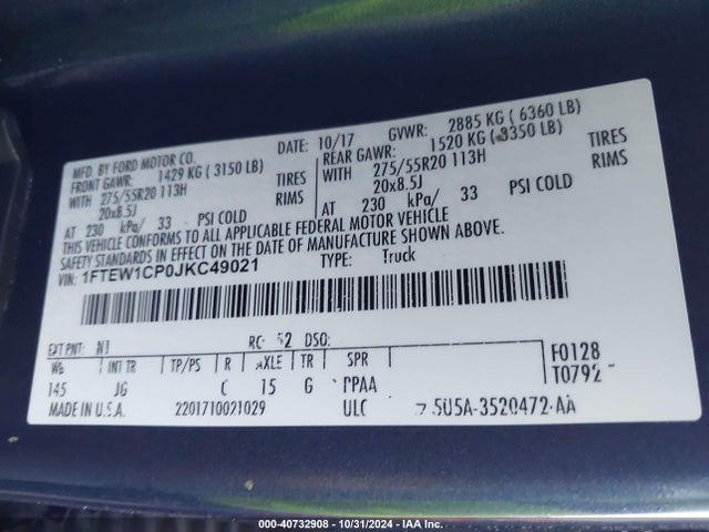 Ford F-150 Xl 2018 1FTEW1CP0JKC49021 Image 9