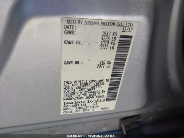 Nissan Altima 2.5 Sv 2018 1N4AL3AP1JC163819 Image 9