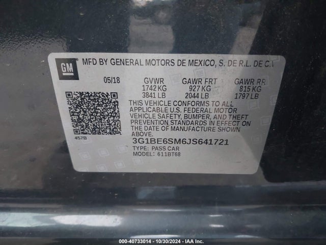 3G1BE6SM6JS641721 Chevrolet Cruze Lt Auto