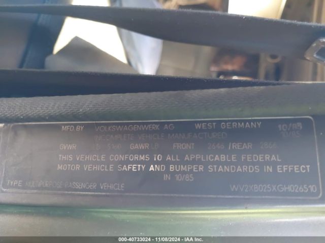 1986 VOLKSWAGEN VANAGON WV2XB025XGH026510 Photo 8