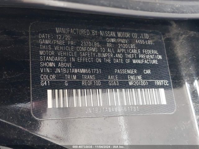 JN1BJ1AW4MW661731 Nissan Rogue Sport S Awd Xtronic Cvt