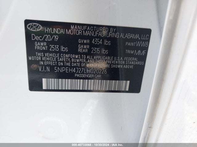 Hyundai Sonata Limited 2020 5NPEH4J27LH020226 Image 9