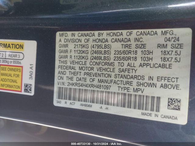 2HKRS4H4XRH481097 Honda Cr-v Ex Awd