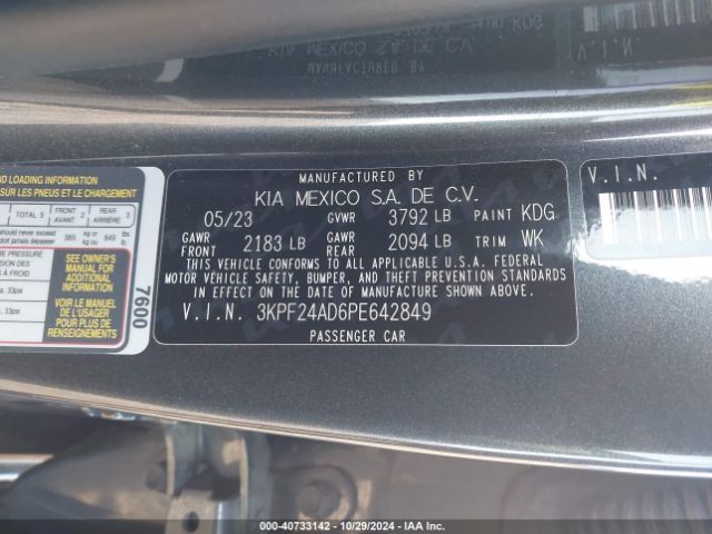 3KPF24AD6PE642849 KIA FORTE LX