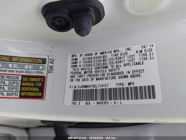 Honda Cr-v Ex-l 2014 5J6RM4H75EL114127 Image 9