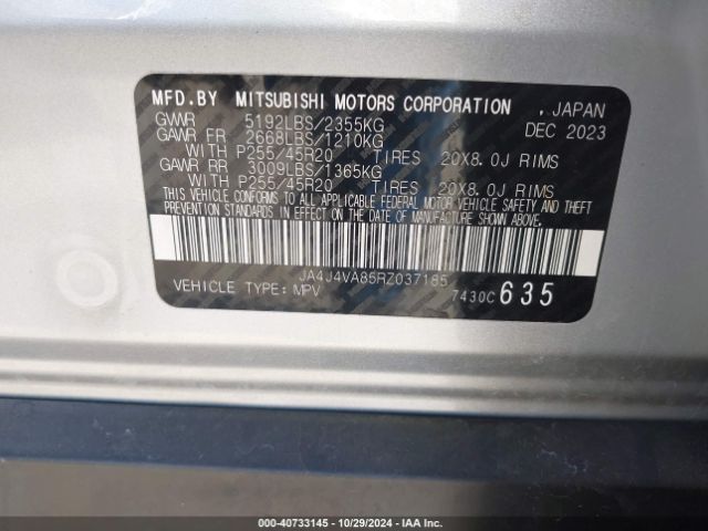 JA4J4VA85RZ037185 Mitsubishi Outlander Se 2.5 /se Black Edition /se Black Edition W/pano Roof /se Ralliart