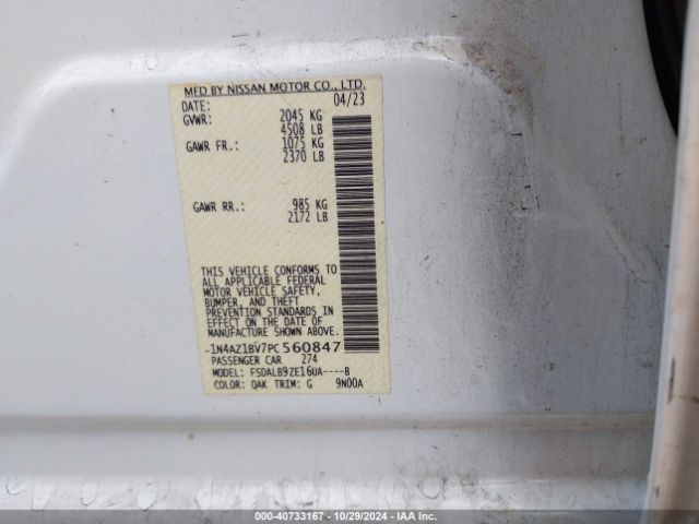 1N4AZ1BV7PC560847 Nissan Leaf S 40 Kwh