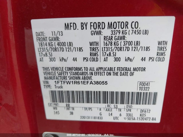 Ford F-150 Svt Raptor 2014 1FTFW1R61EFA38055 Image 9
