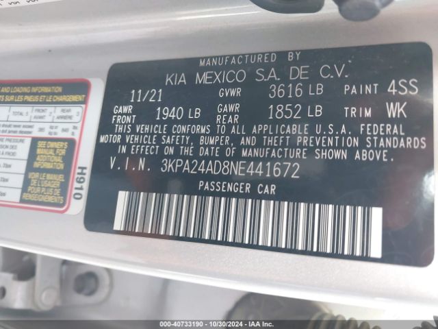 3KPA24AD8NE441672 KIA RIO S