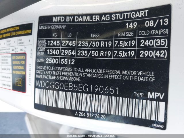WDCGG0EB5EG190651 Mercedes-Benz Glk 250 Bluetec 4matic