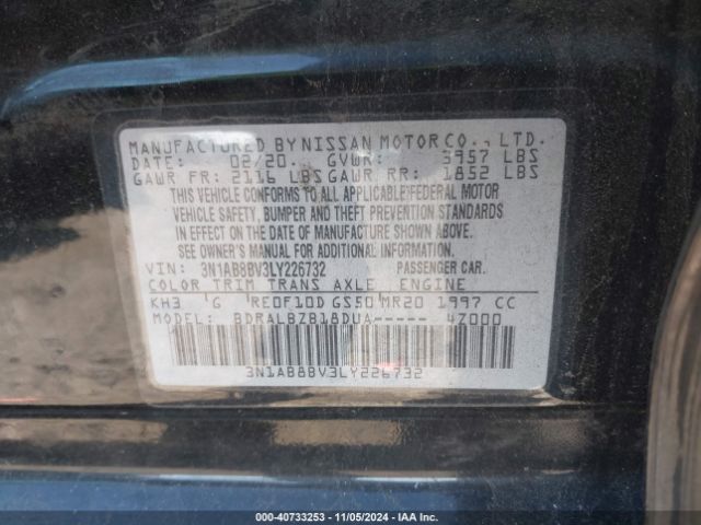 3N1AB8BV3LY226732 Nissan Sentra S Xtronic Cvt