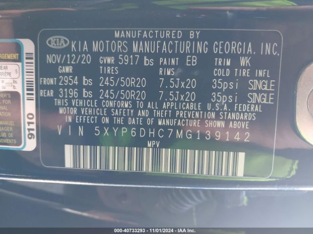5XYP6DHC7MG139142 KIA Telluride S