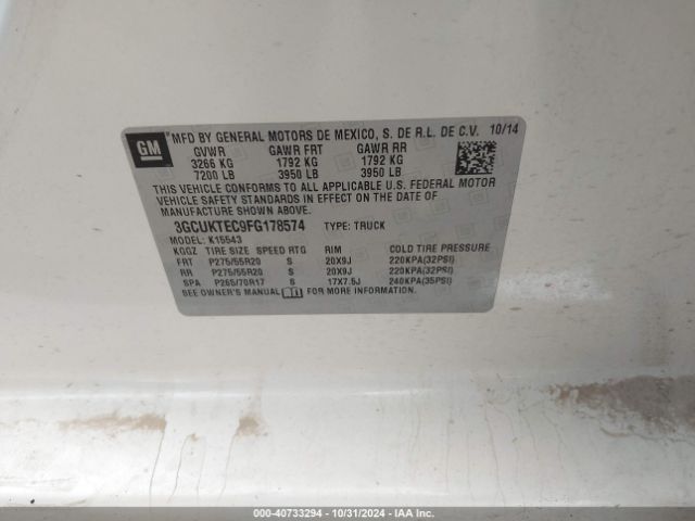 3GCUKTEC9FG178574 Chevrolet Silverado 1500 High Country