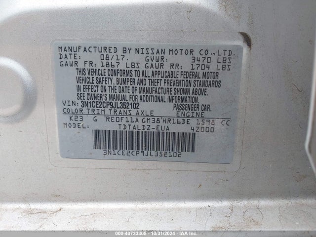 Nissan Versa Note Sv 2018 3N1CE2CP9JL352102 Image 9