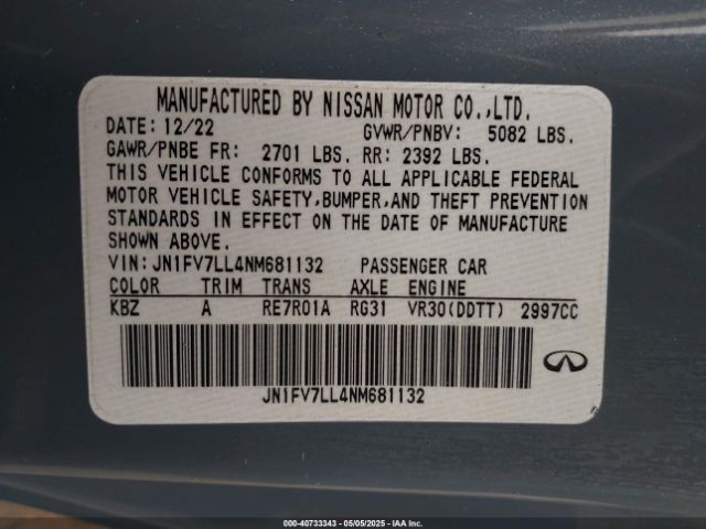 JN1FV7LL4NM681132 Infiniti Q60 Red Sport 400 Awd