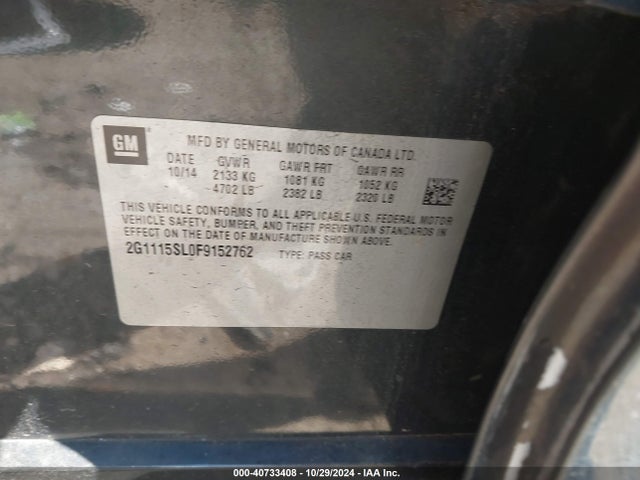 Chevrolet IMPALA 1LT 2015 2G1115SL0F9152762 Image 9